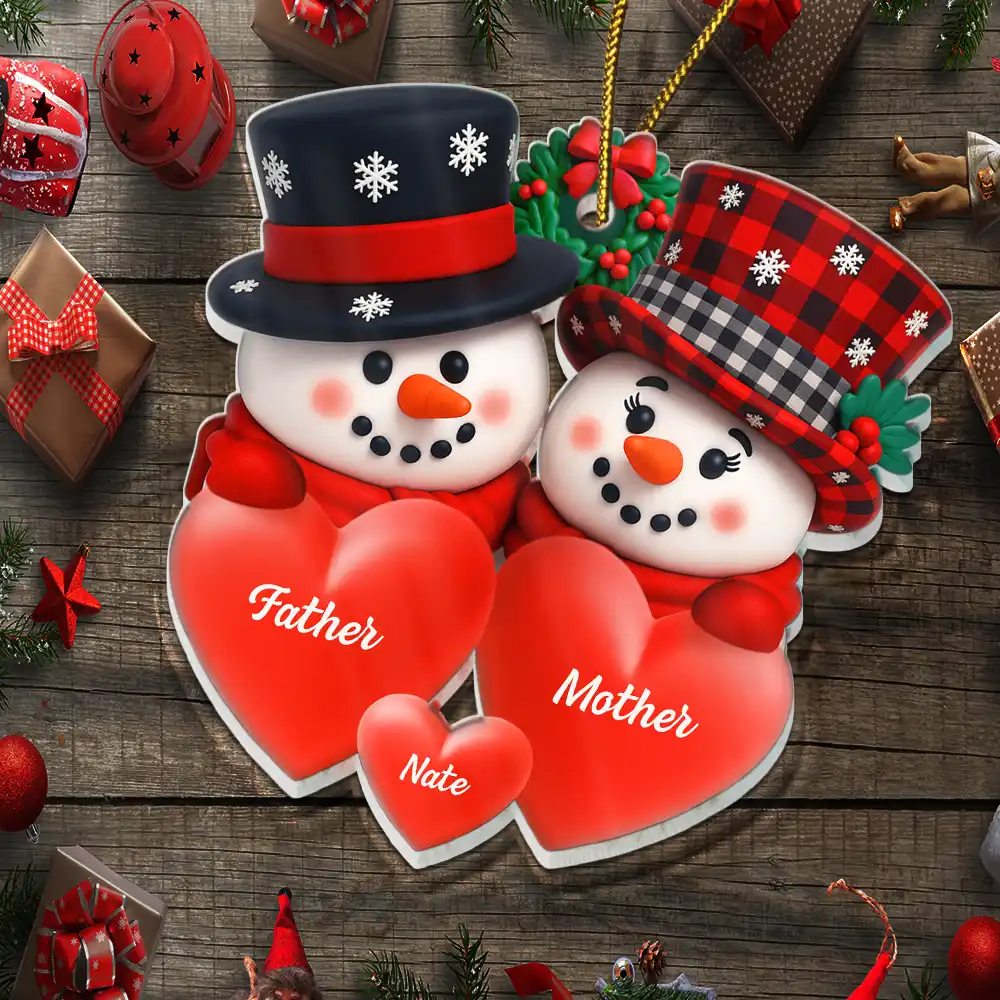 Snowman Family Full Of Love 3D Effect - Personalized Custom Shaped Acrylic Ornament - Image 5