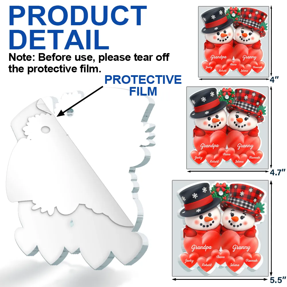 Snowman Family Full Of Love 3D Effect - Personalized Custom Shaped Acrylic Ornament - Image 6