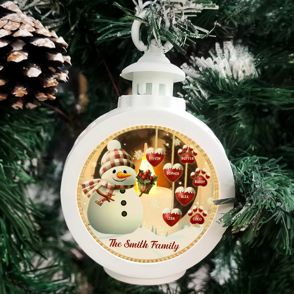 Snowman Family Kids Pets - Personalized Candlelight Lantern Ornament - Image 4