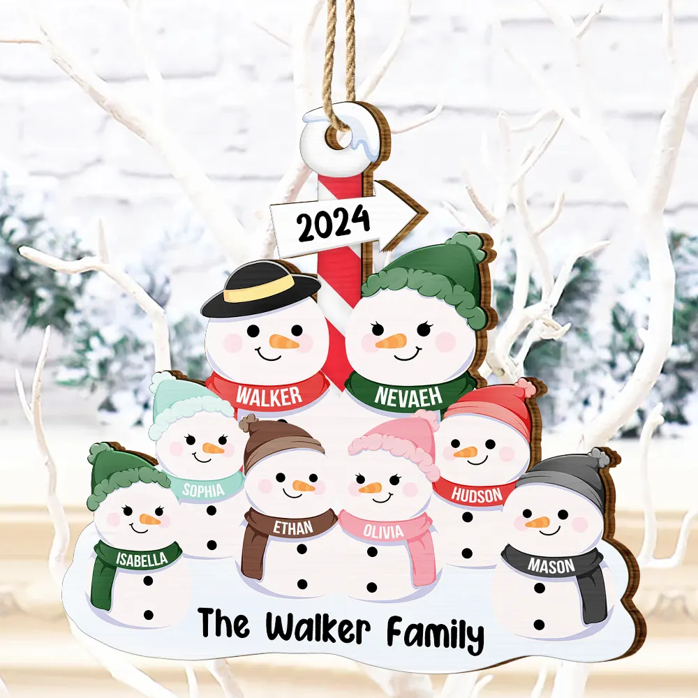 Snowman Family - Personalized Wooden Cutout Ornament - Image 4
