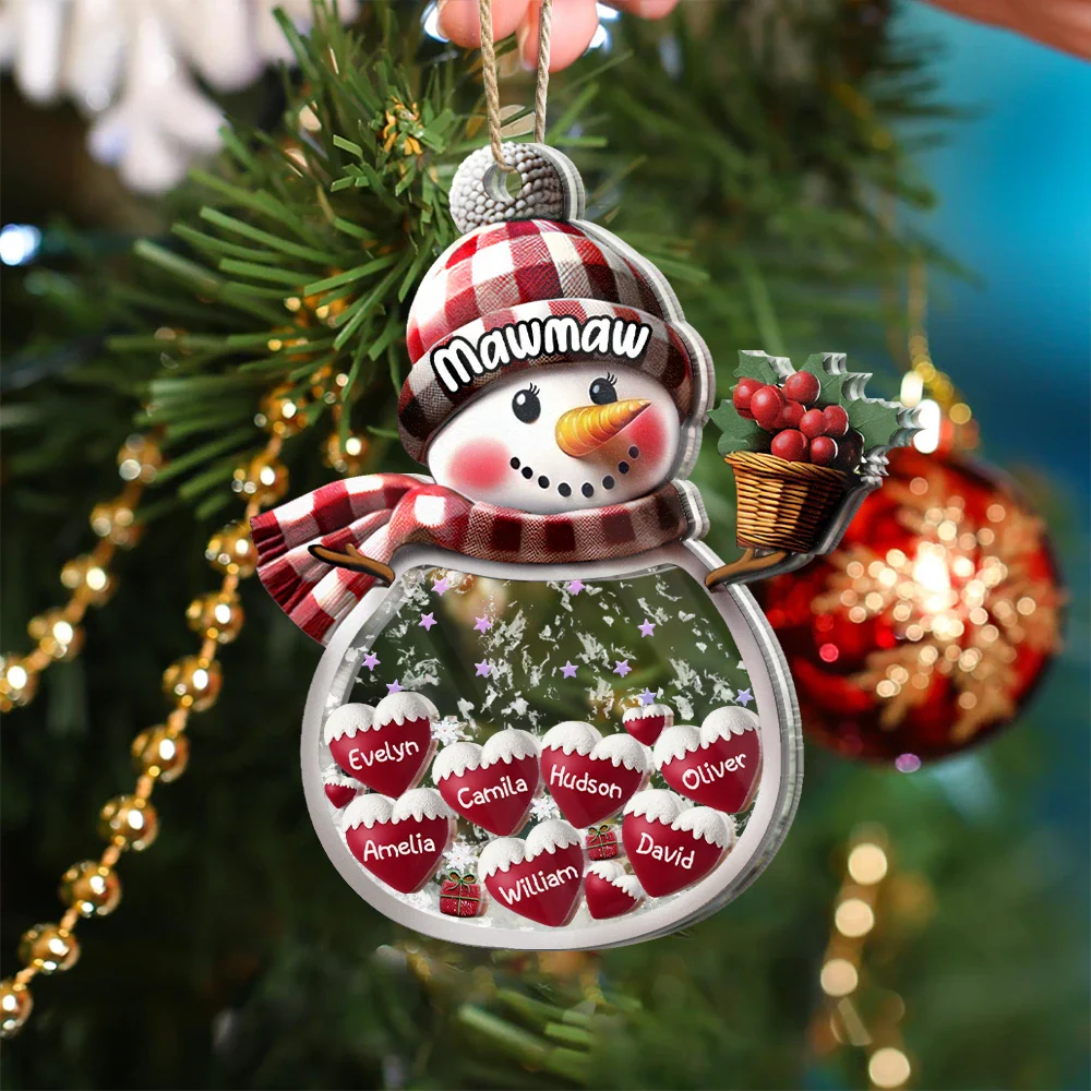 Snowman Grandma & Grandkids - Personalized 3-Layered Acrylic Shaker Ornament - Image 5