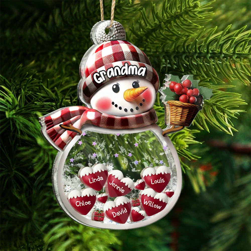 Snowman Grandma & Grandkids - Personalized 3-Layered Acrylic Shaker Ornament - Image 6