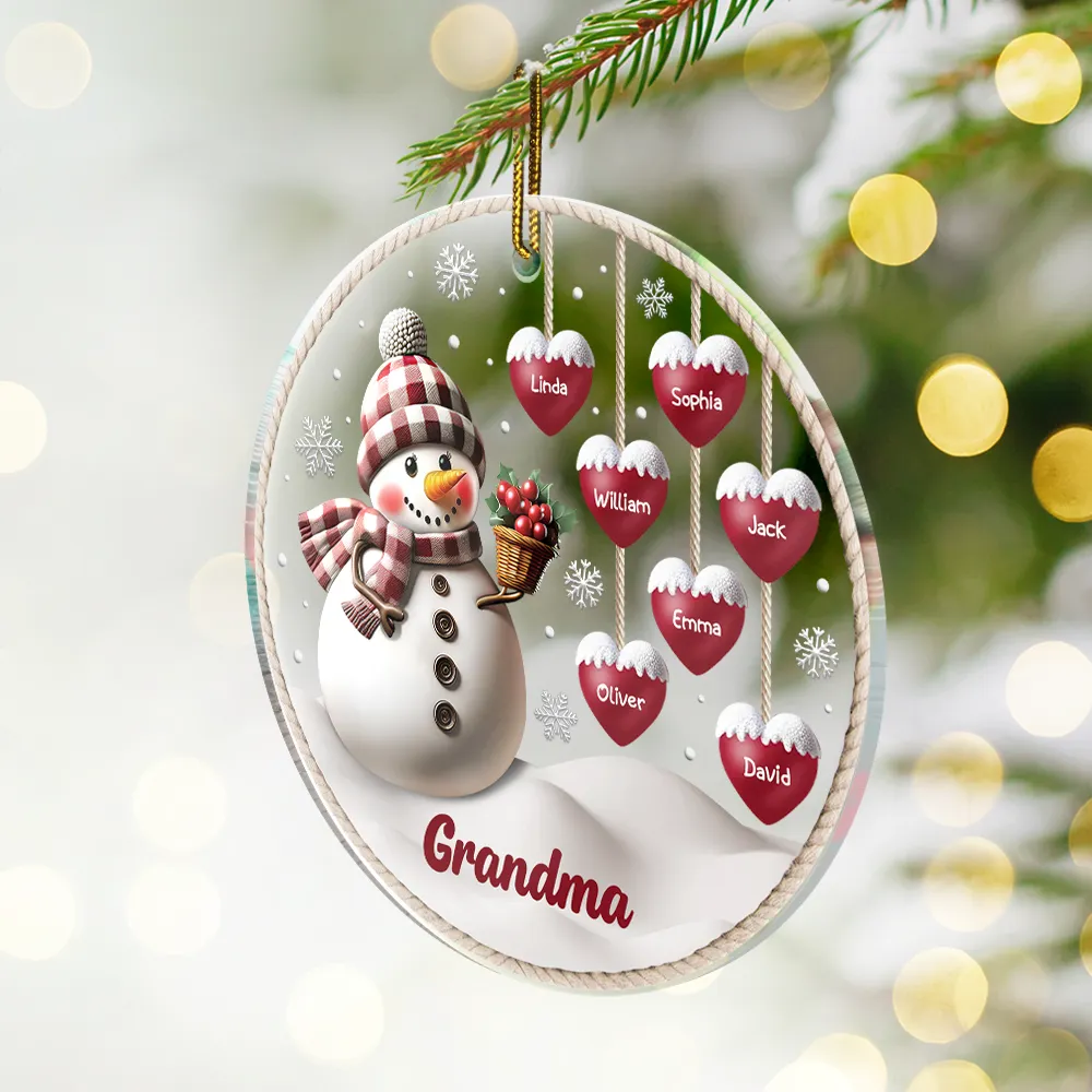 Snowman Grandma Grandpa Grandkids - Personalized Custom Shaped Acrylic Ornament - Image 2