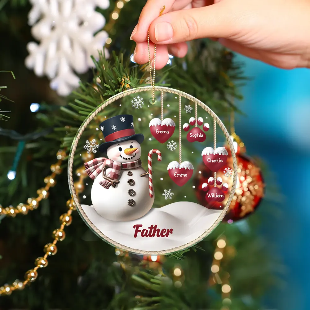 Snowman Grandma Grandpa Grandkids - Personalized Custom Shaped Acrylic Ornament - Image 4