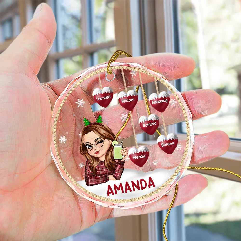 Snowman Grandma Mom - Personalized Circle Glass Ornament - Image 4