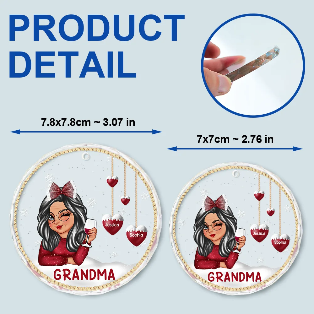 Snowman Grandma Mom - Personalized Circle Glass Ornament - Image 6