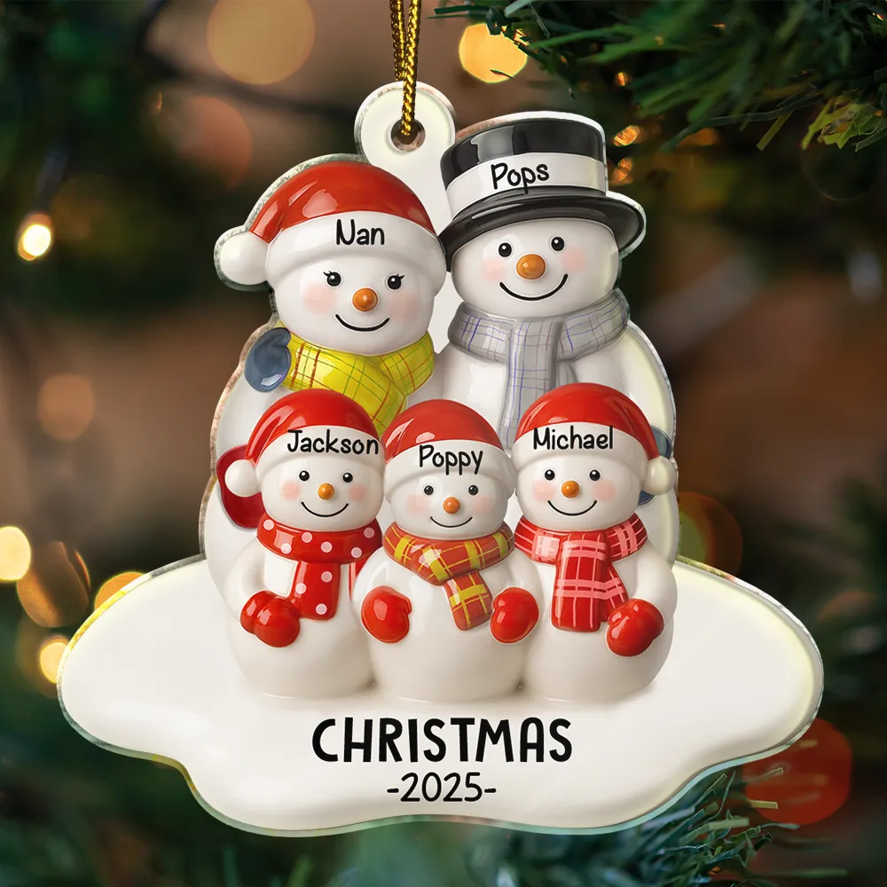 Snowman Grandparents Ceramic Effect - Personalized Custom Shaped Acrylic Ornament - Image 3