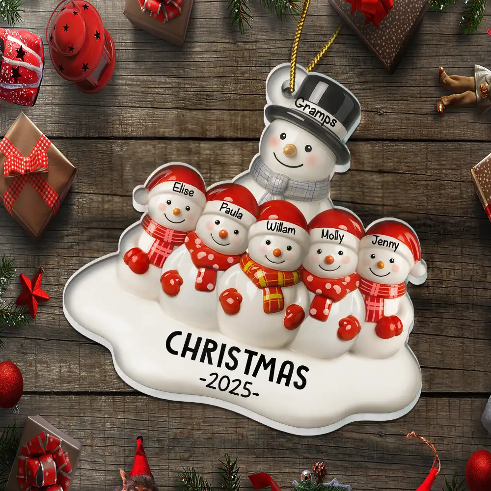 Snowman Grandparents Ceramic Effect - Personalized Custom Shaped Acrylic Ornament - Image 5