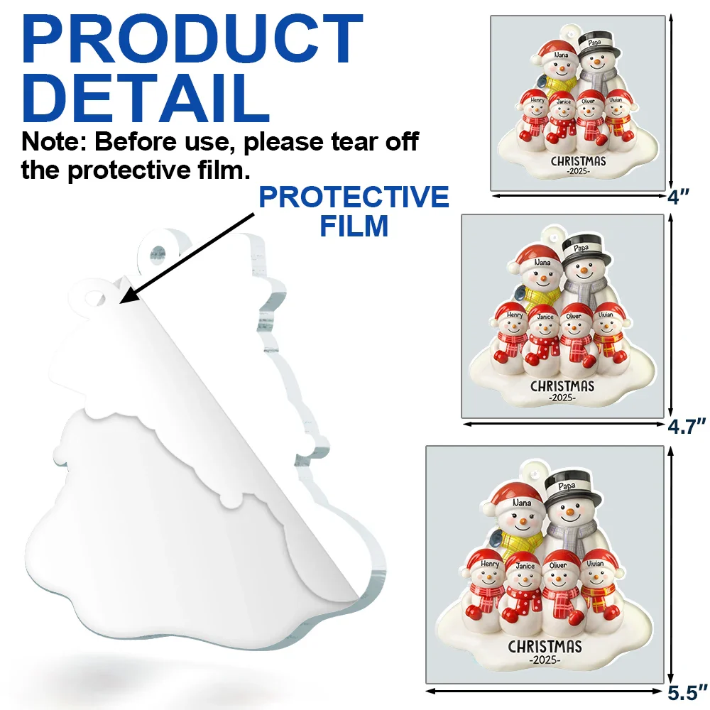 Snowman Grandparents Ceramic Effect - Personalized Custom Shaped Acrylic Ornament - Image 6