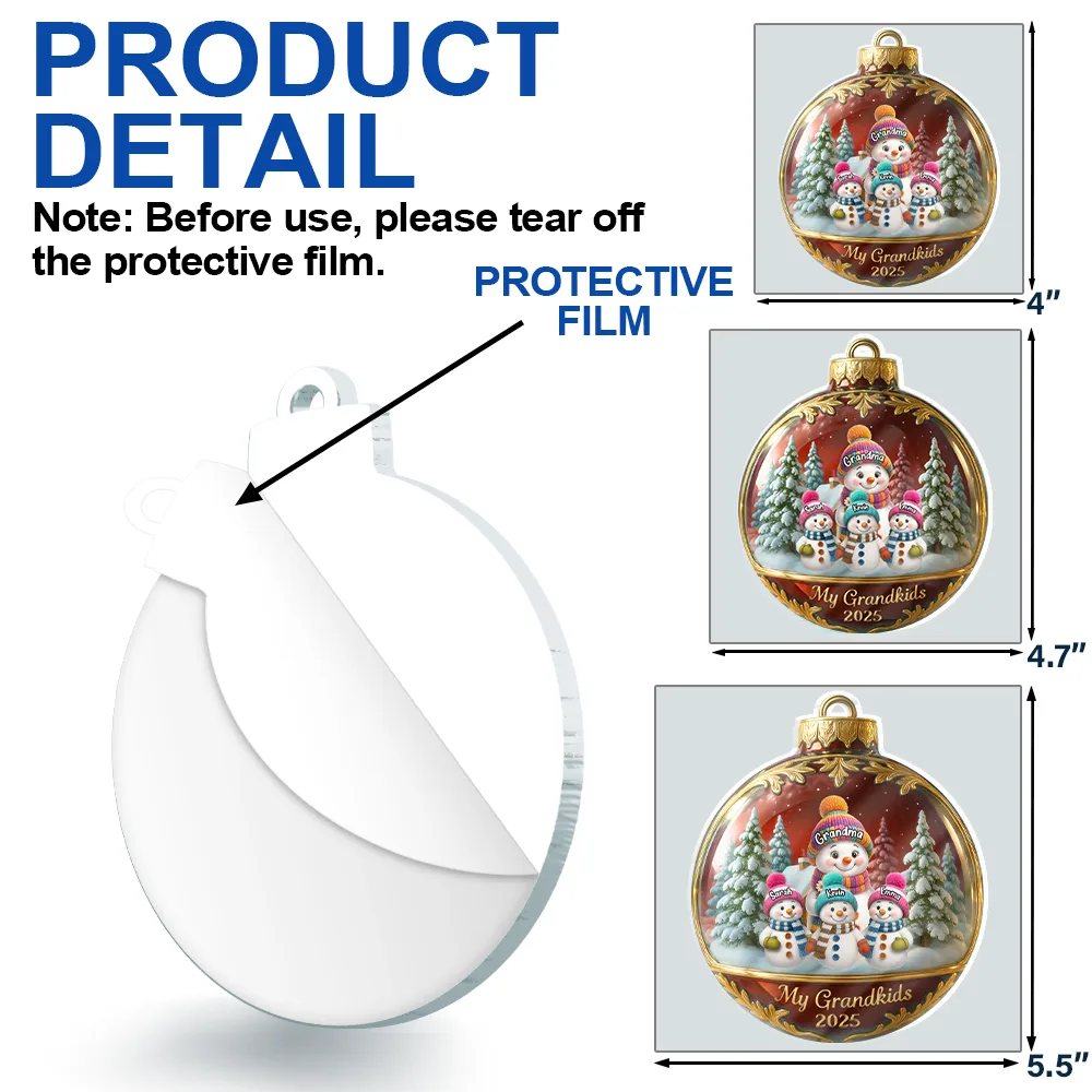 Snowman Our Grandkids - Personalized Custom Shaped Acrylic Ornament - Image 6
