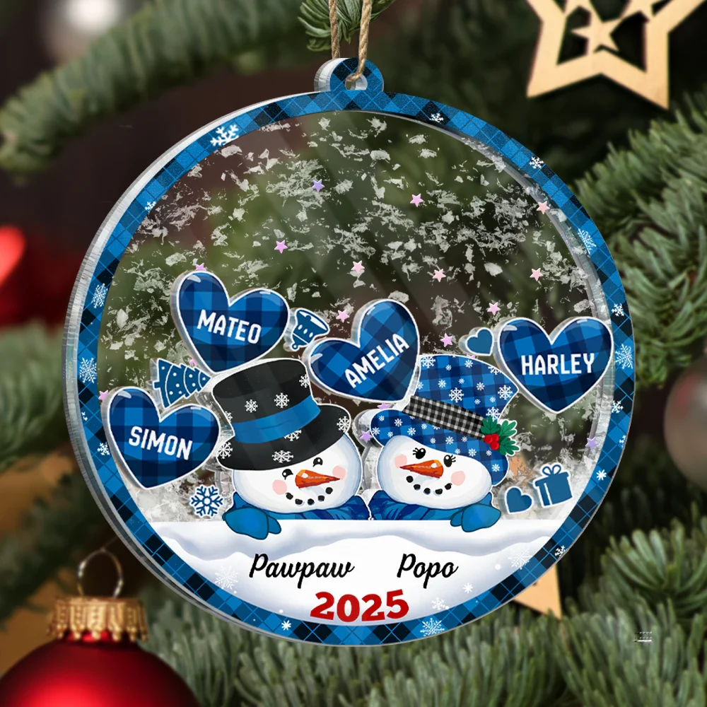 Snowman Papa & Nana Christmas - Personalized 3-Layered Acrylic Shaker Ornament - Image 3