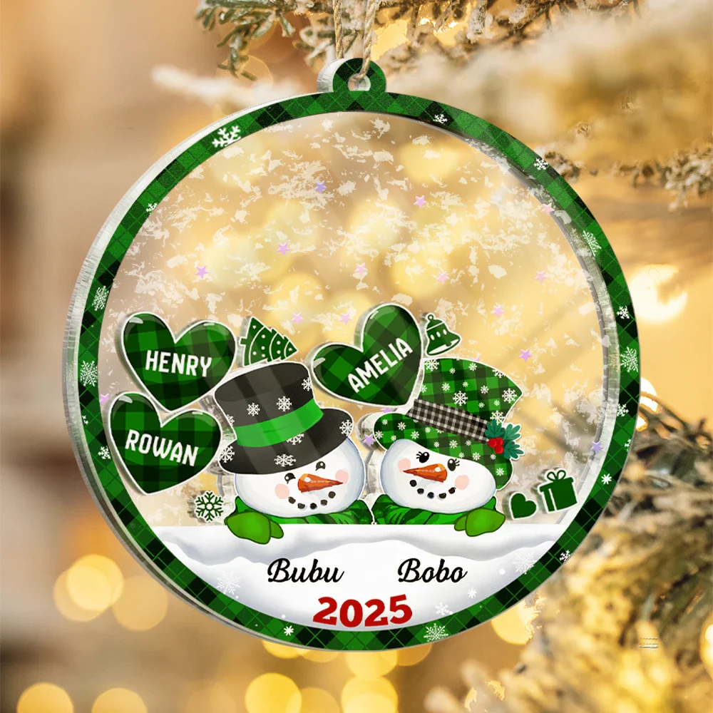 Snowman Papa & Nana Christmas - Personalized 3-Layered Acrylic Shaker Ornament - Image 4