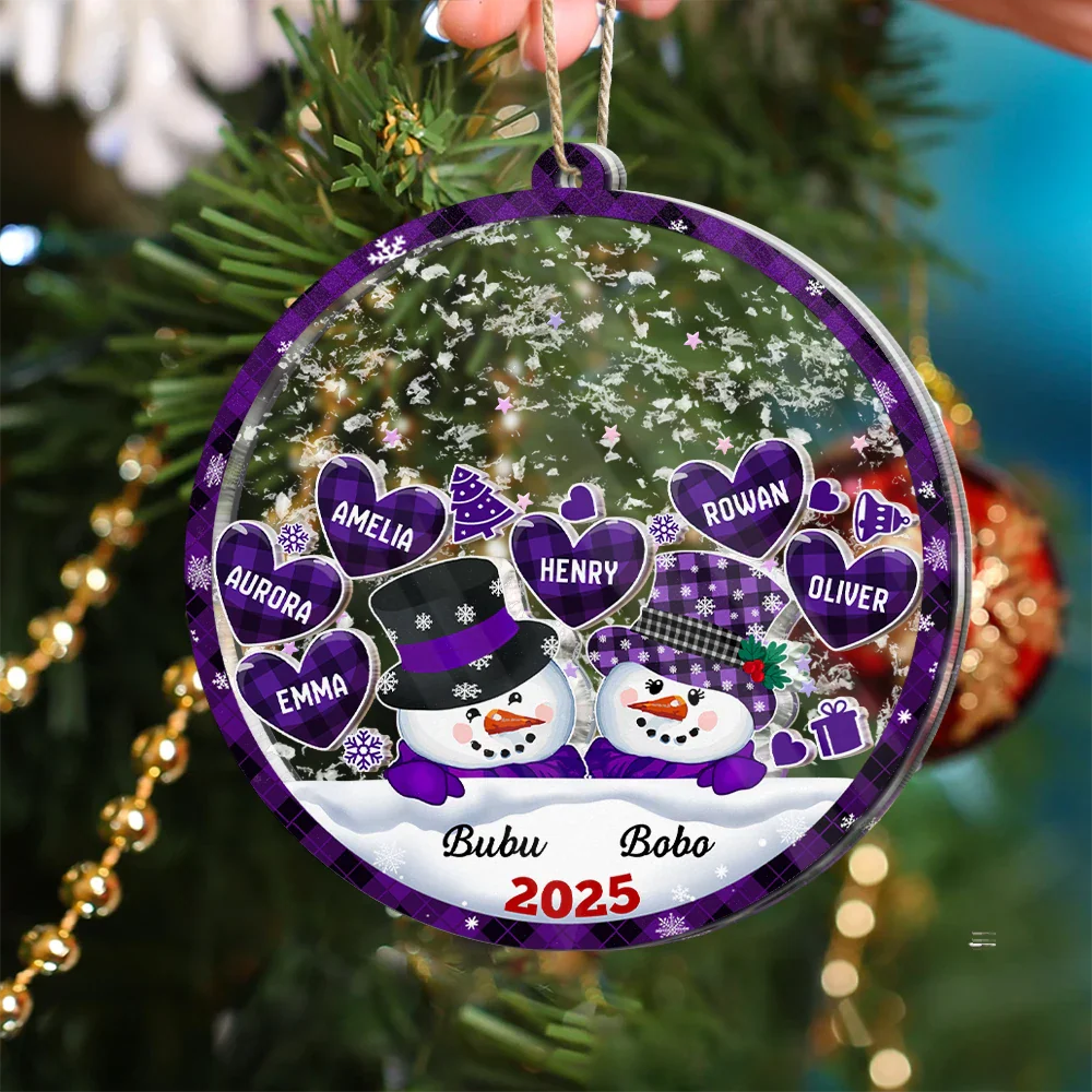 Snowman Papa & Nana Christmas - Personalized 3-Layered Acrylic Shaker Ornament - Image 5