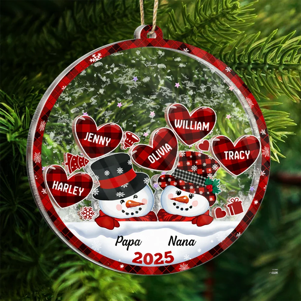 Snowman Papa & Nana Christmas - Personalized 3-Layered Acrylic Shaker Ornament - Image 6
