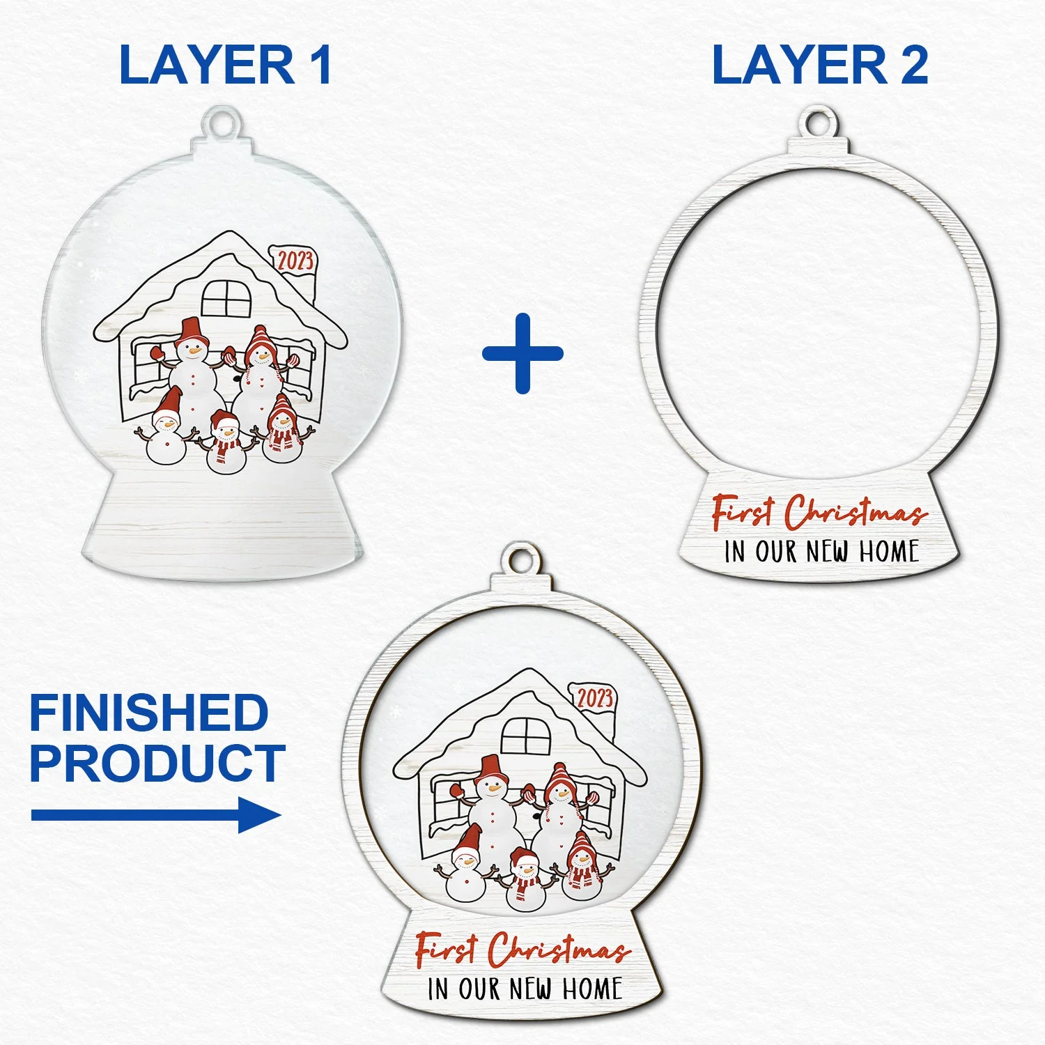 Snowmen Family First Christmas In Our New Home - Gift For Couples And Parents - Personalized 2-Layered Mix Ornament - Image 6