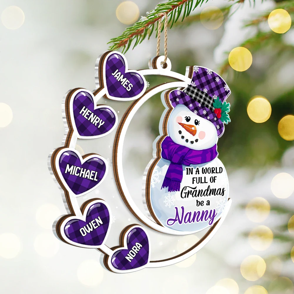 Snowwoman World Full Of Grandmas - Personalized 2-Layered Mix Ornament - Image 2