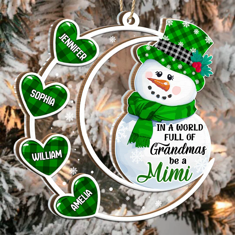 Snowwoman World Full Of Grandmas - Personalized 2-Layered Mix Ornament - Image 3