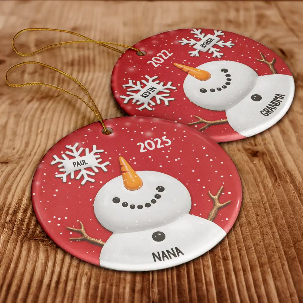Snowy Grandma Nana Snowflake Grandkid Name - Personalized Circle Ceramic Ornament - Image 6