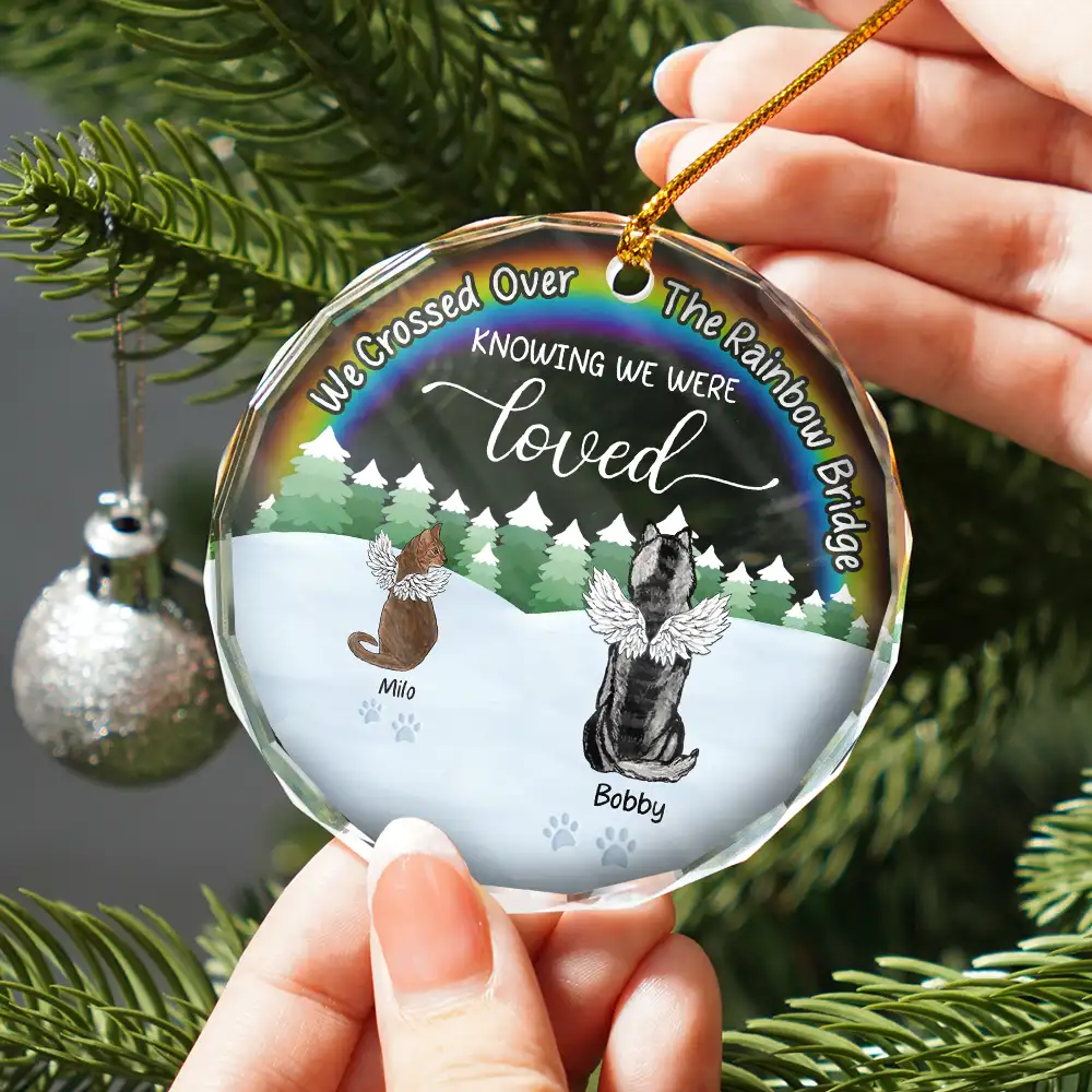 Snowy Over The Rainbow Bridge - Personalized Circle Glass Ornament - Image 2