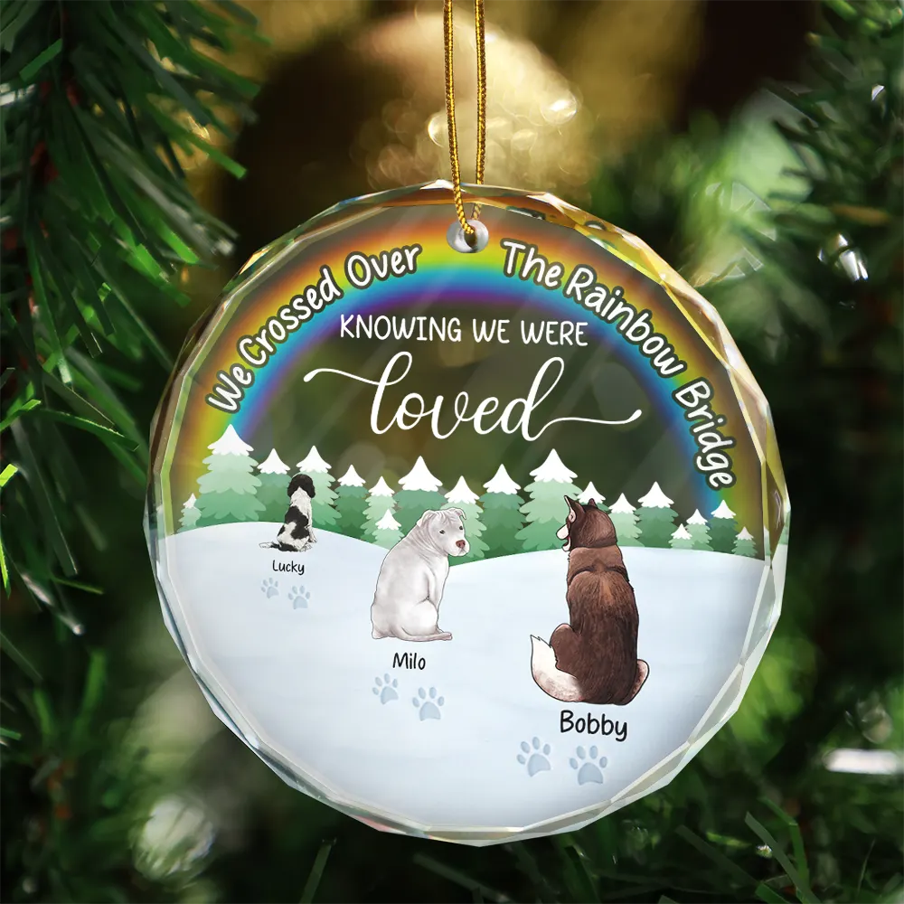 Snowy Over The Rainbow Bridge - Personalized Circle Glass Ornament - Image 3