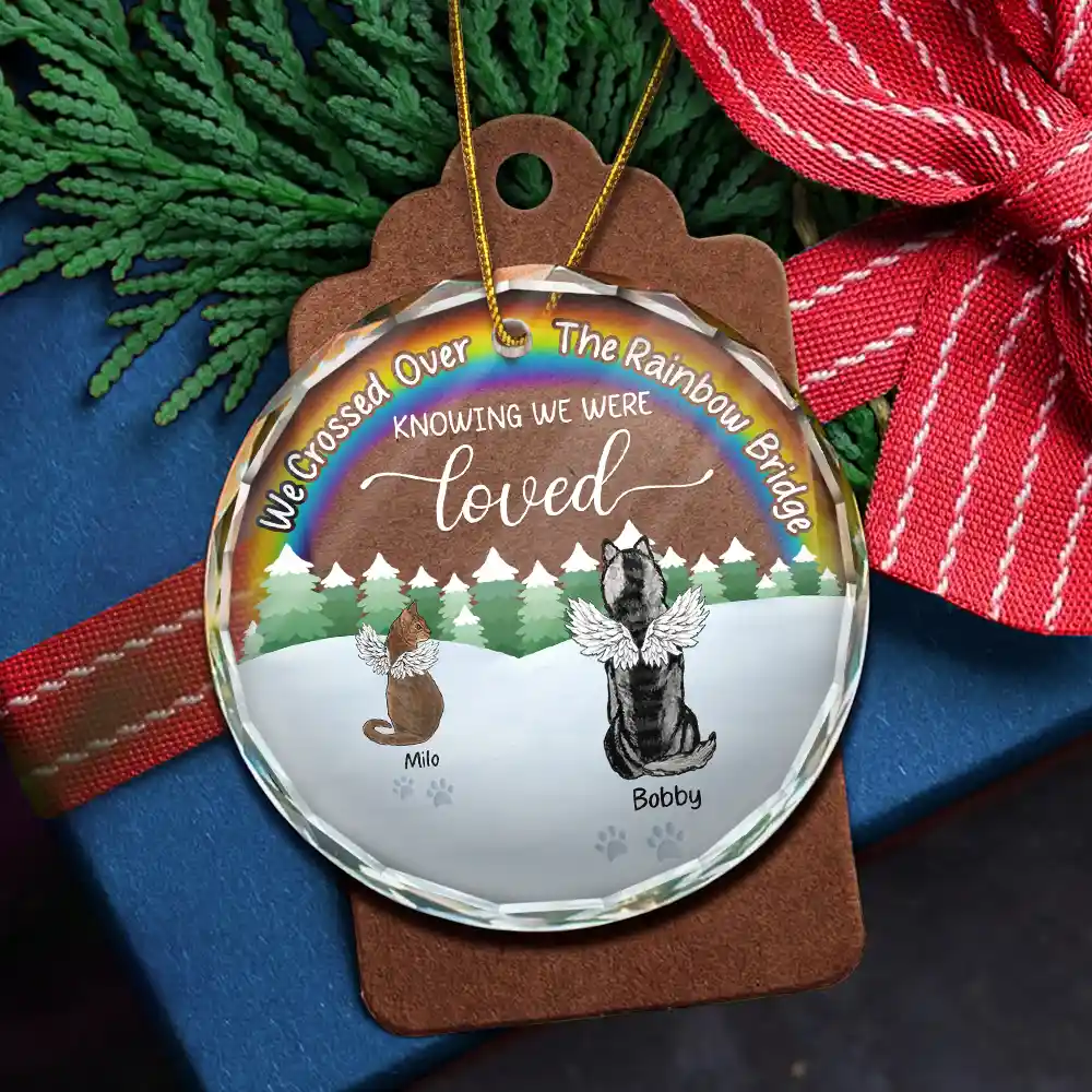 Snowy Over The Rainbow Bridge - Personalized Circle Glass Ornament - Image 5
