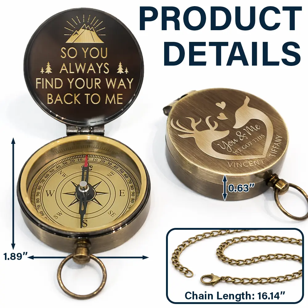 So You Always Find Your Way Back To Me - Personalized Engraved Brass Compass - Image 4