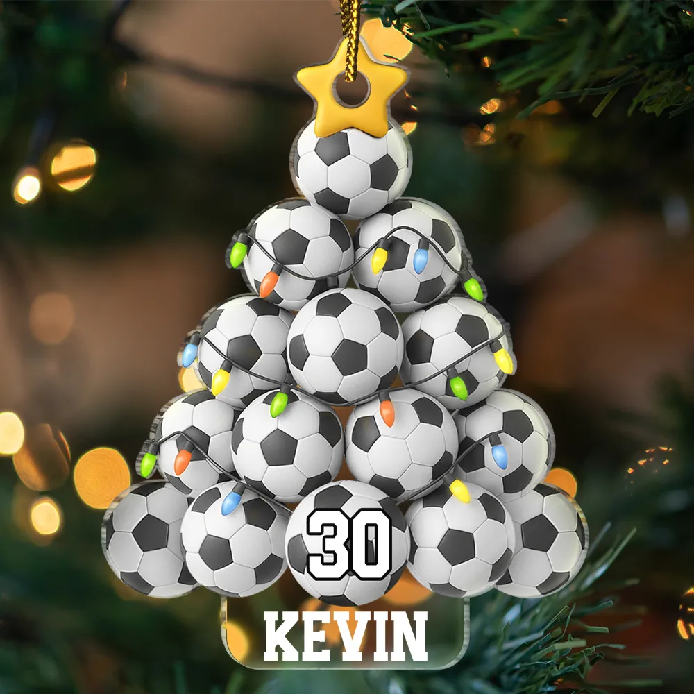 Soccer Christmas Tree - Personalized Custom Shaped Acrylic Ornament - Image 3