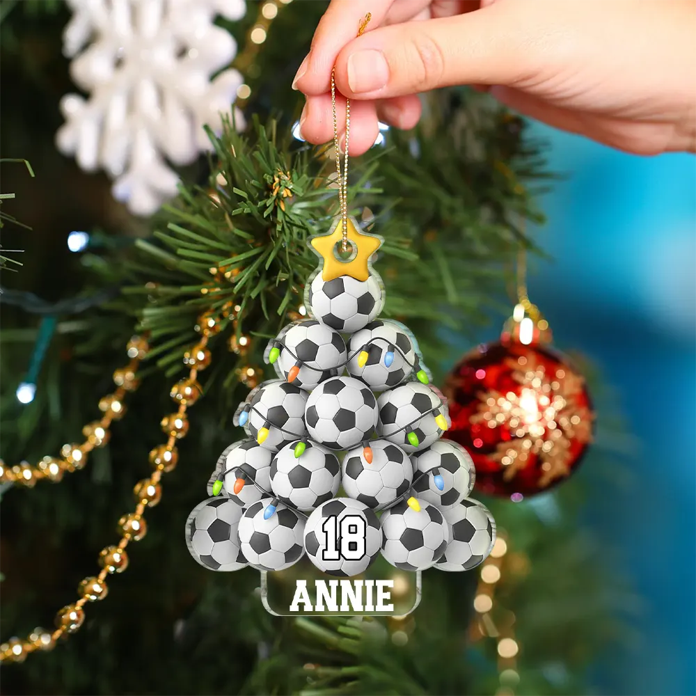 Soccer Christmas Tree - Personalized Custom Shaped Acrylic Ornament - Image 4