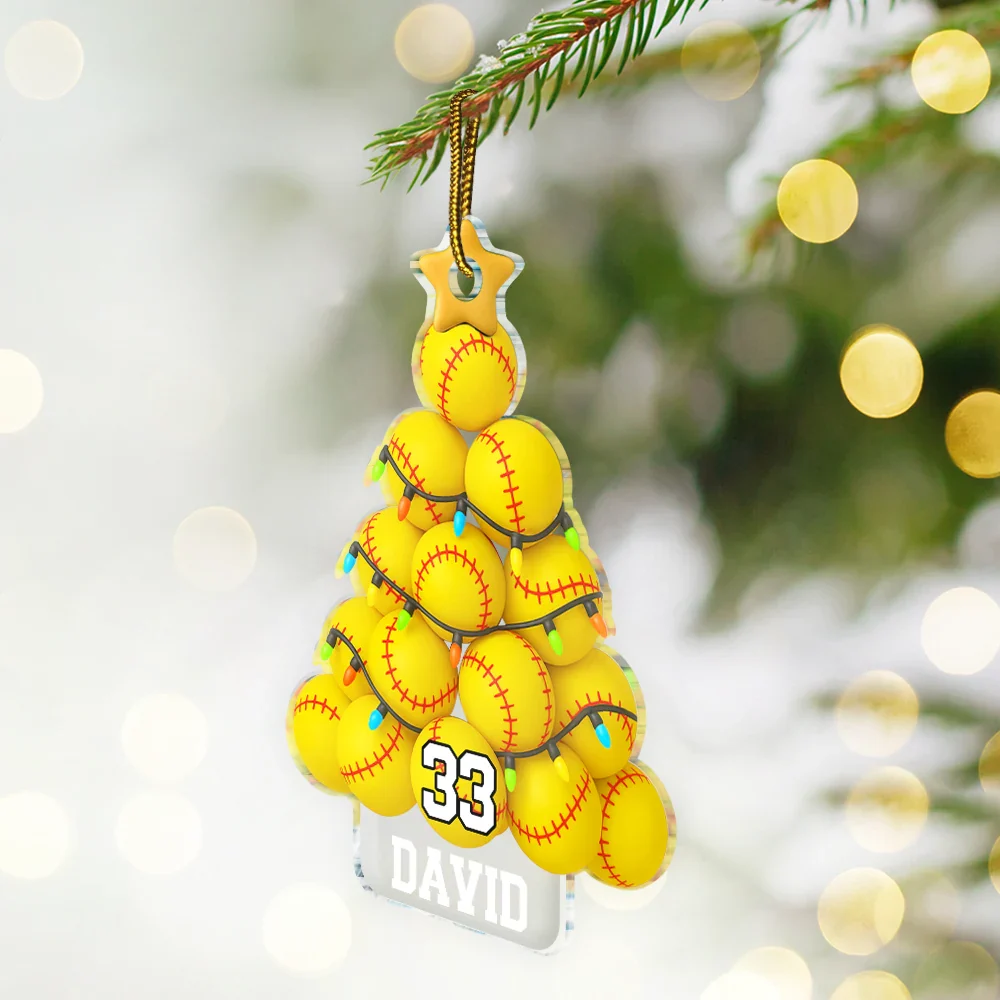 Softball Christmas Tree - Personalized Custom Shaped Acrylic Ornament - Image 2