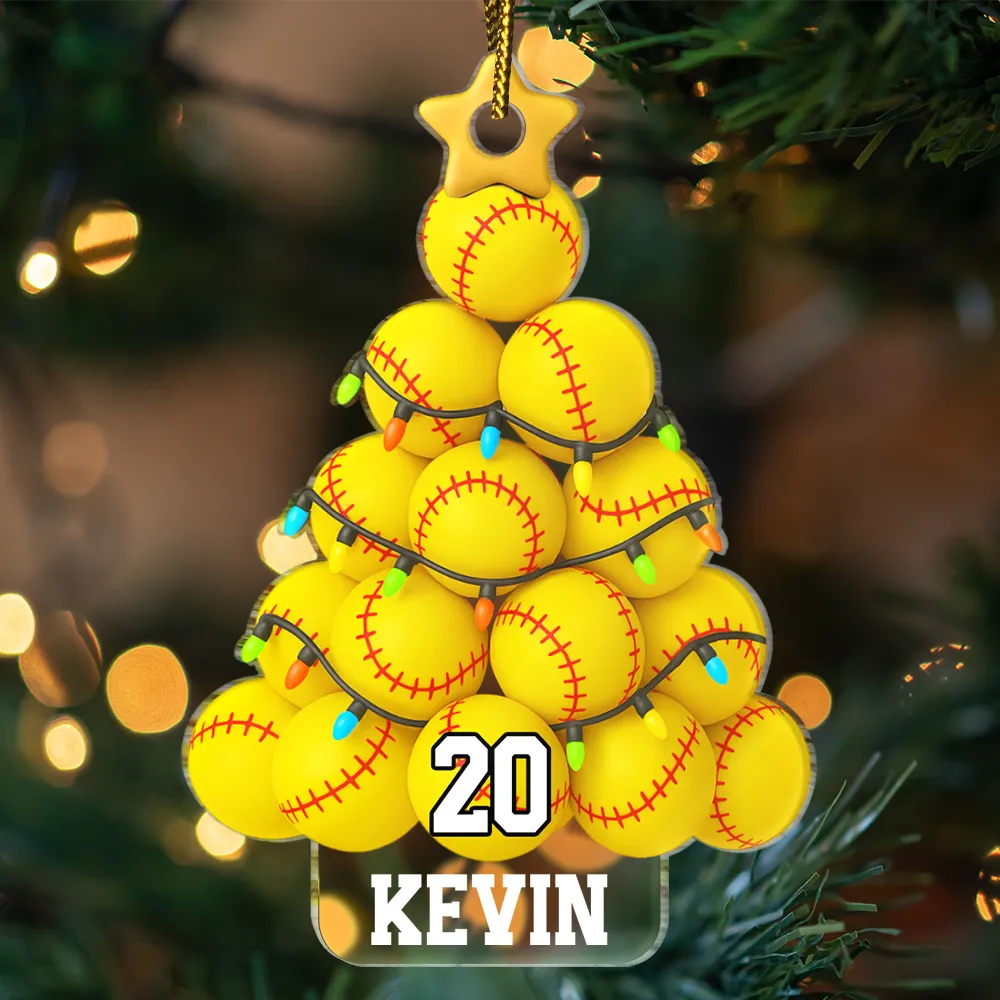 Softball Christmas Tree - Personalized Custom Shaped Acrylic Ornament - Image 3