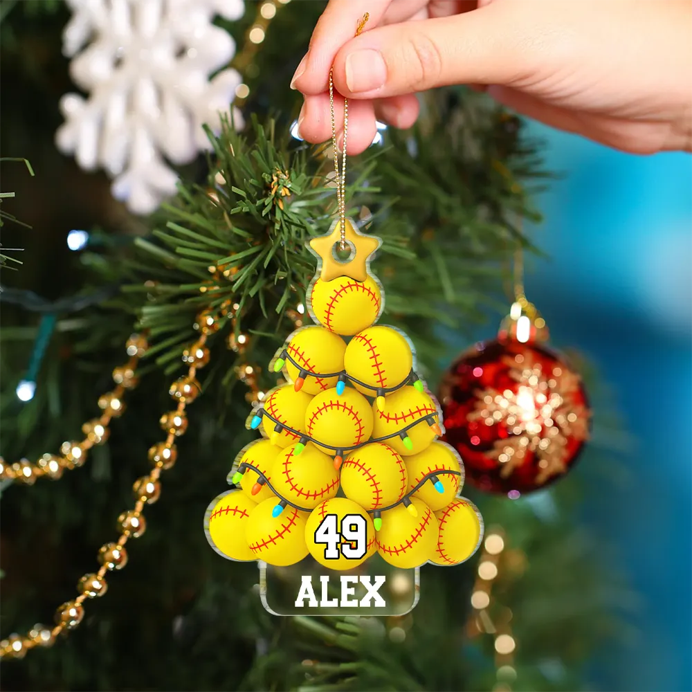 Softball Christmas Tree - Personalized Custom Shaped Acrylic Ornament - Image 4