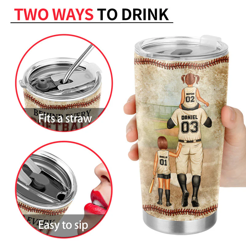 Softball Dad Behind Every Softball Player - Father Gift - Personalized Custom Tumbler - Image 4
