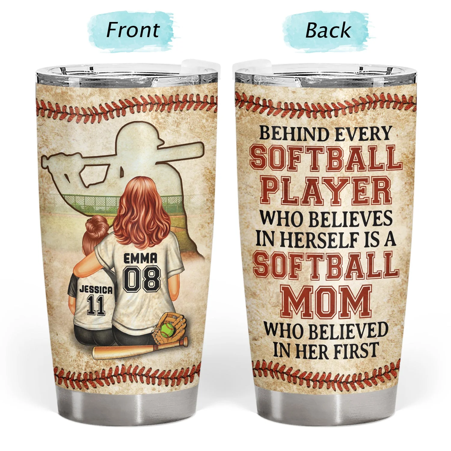 Softball Mom Behind Every Softball Player - Mother Gift - Personalized Custom Tumbler - Image 4