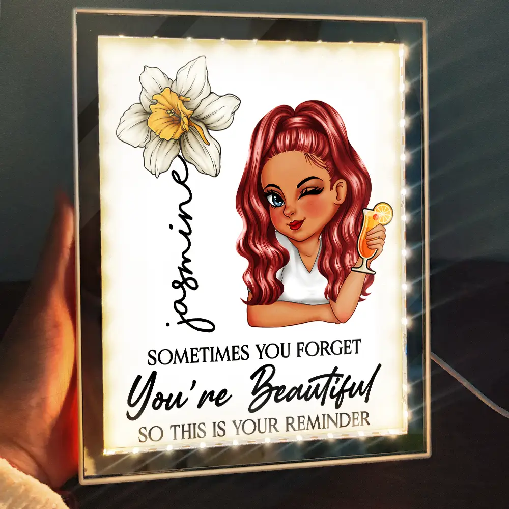 Sometimes You Forget You're Beautiful - Personalized LED Mirror Frame Lamp - Image 2