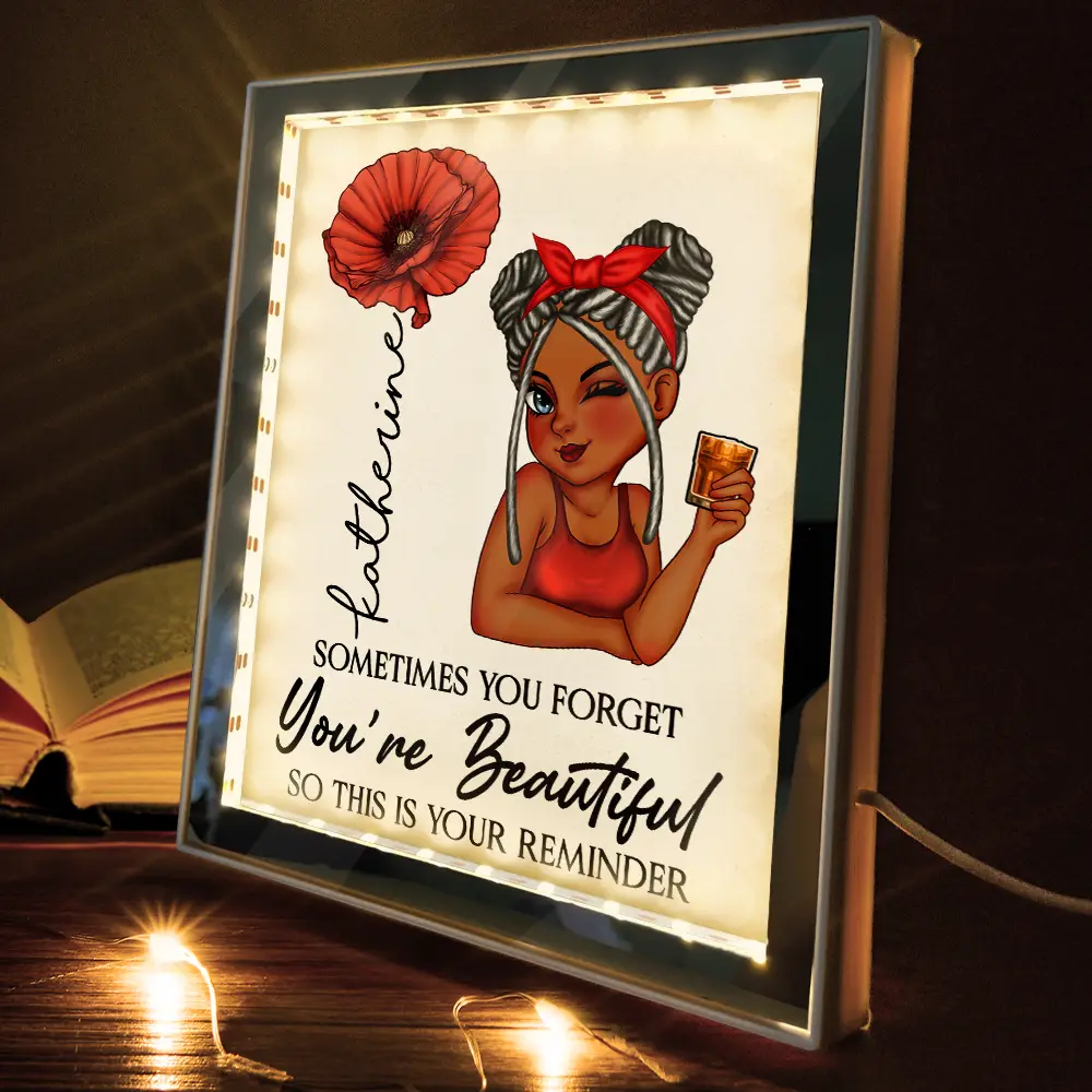 Sometimes You Forget You're Beautiful - Personalized LED Mirror Frame Lamp - Image 3