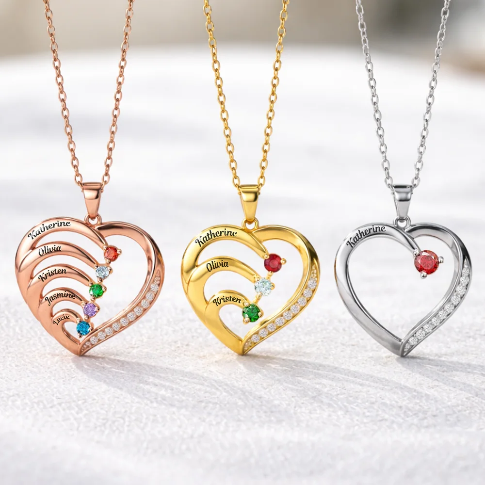 Soul Sisters Custom Name Birth Month Jewelry - Personalized Birthstone Heart Necklace - Image 2
