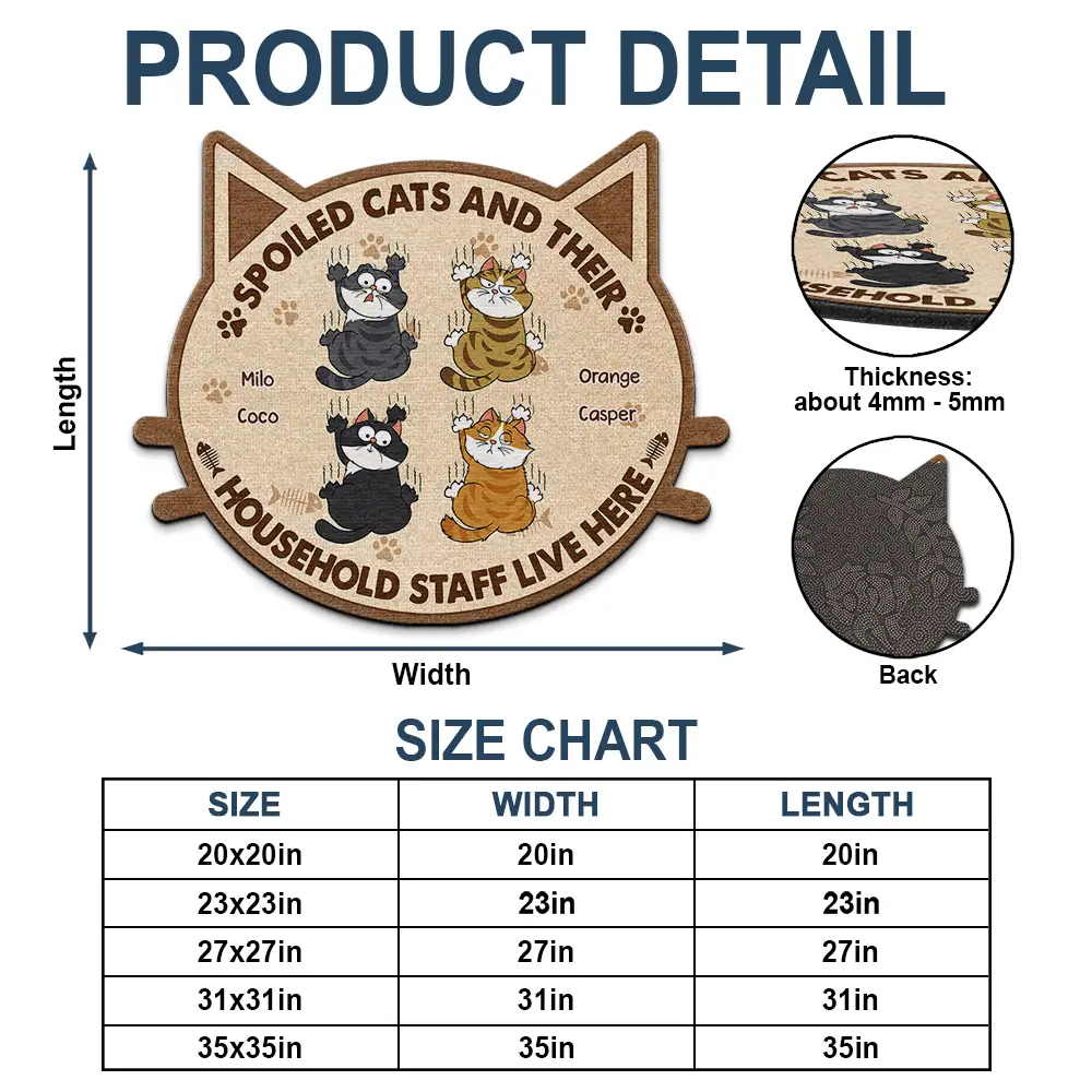 Spoiled Cats And Their Household Staff Live Here - Personalized Custom Shaped Doormat - Image 4