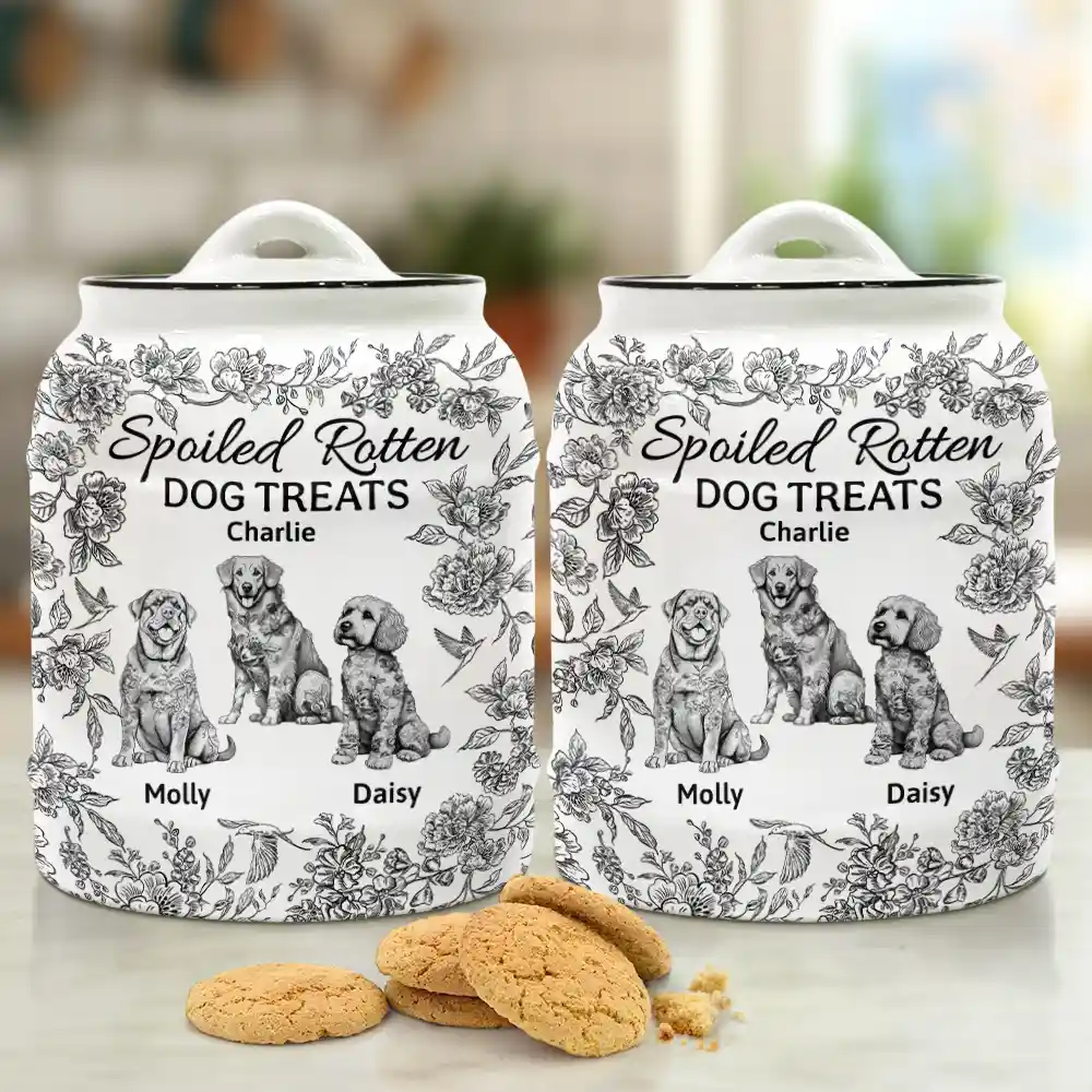Spoiled Rotten Dog Treats Chinoiserie Toile Dog - Personalized Cookie Jar - Image 2