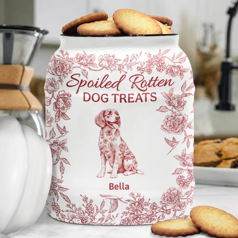Spoiled Rotten Dog Treats Chinoiserie Toile Dog - Personalized Cookie Jar - Image 3