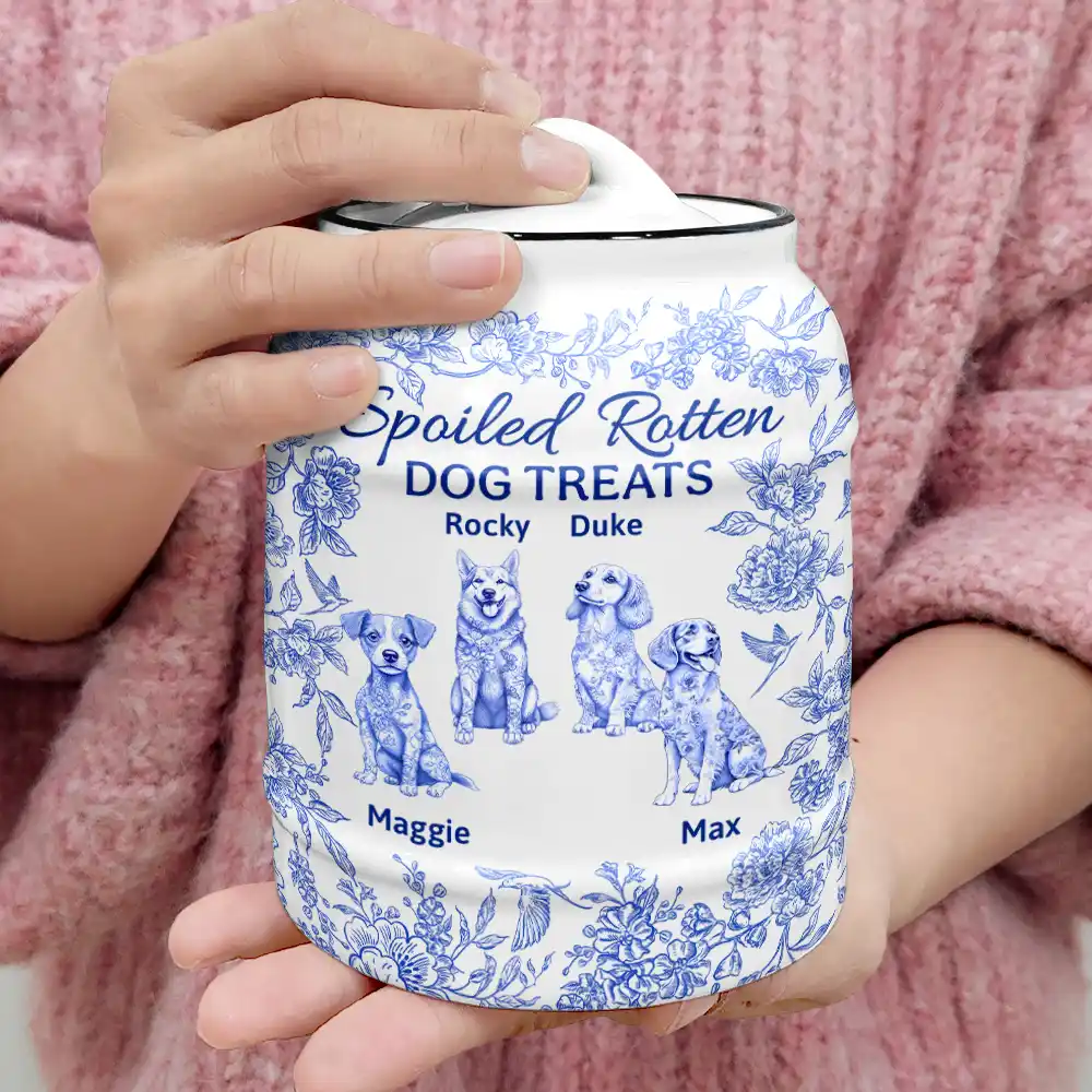 Spoiled Rotten Dog Treats Chinoiserie Toile Dog - Personalized Cookie Jar - Image 4