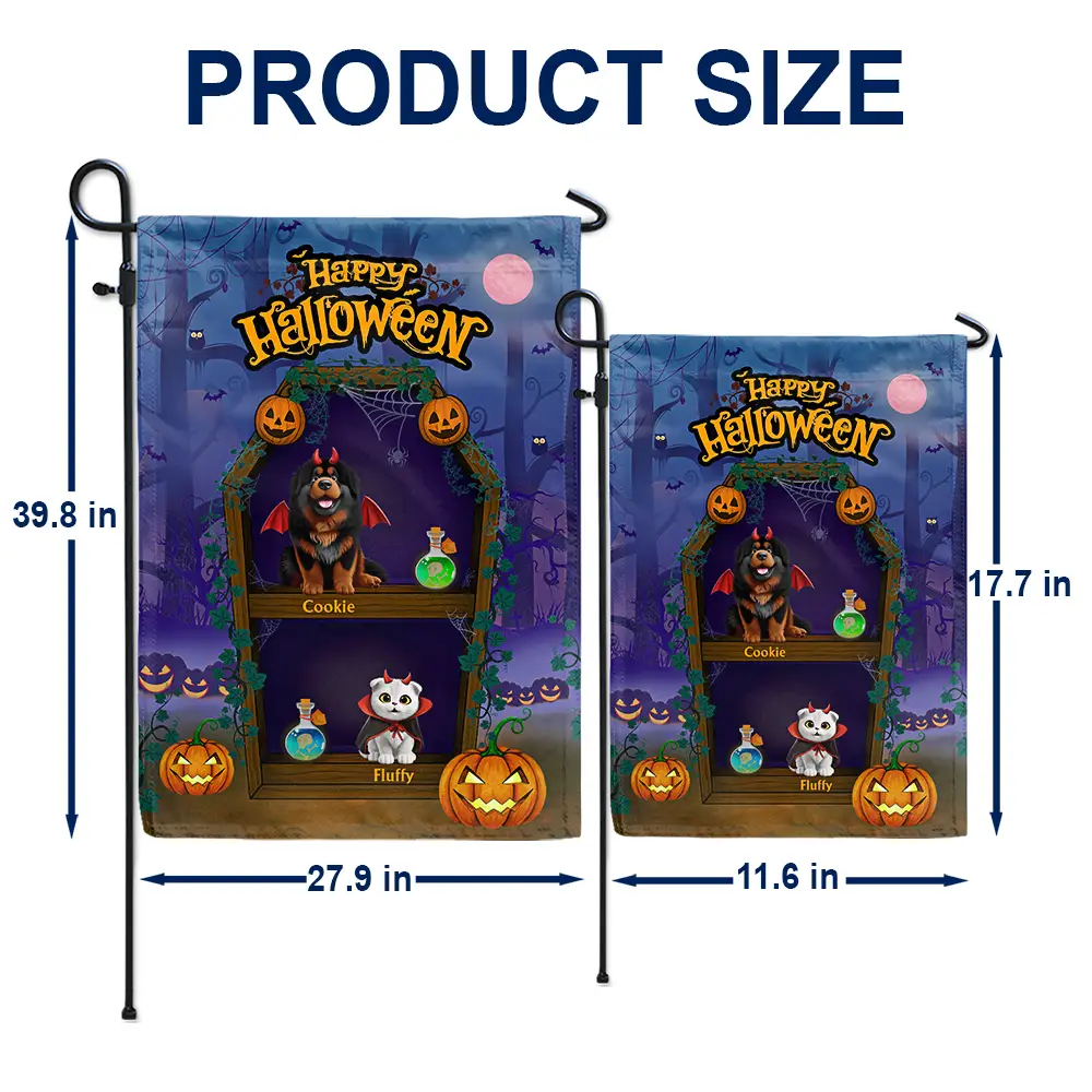 Spooky Cute Pets In Coffin Shelves - Personalized Flag - Image 5