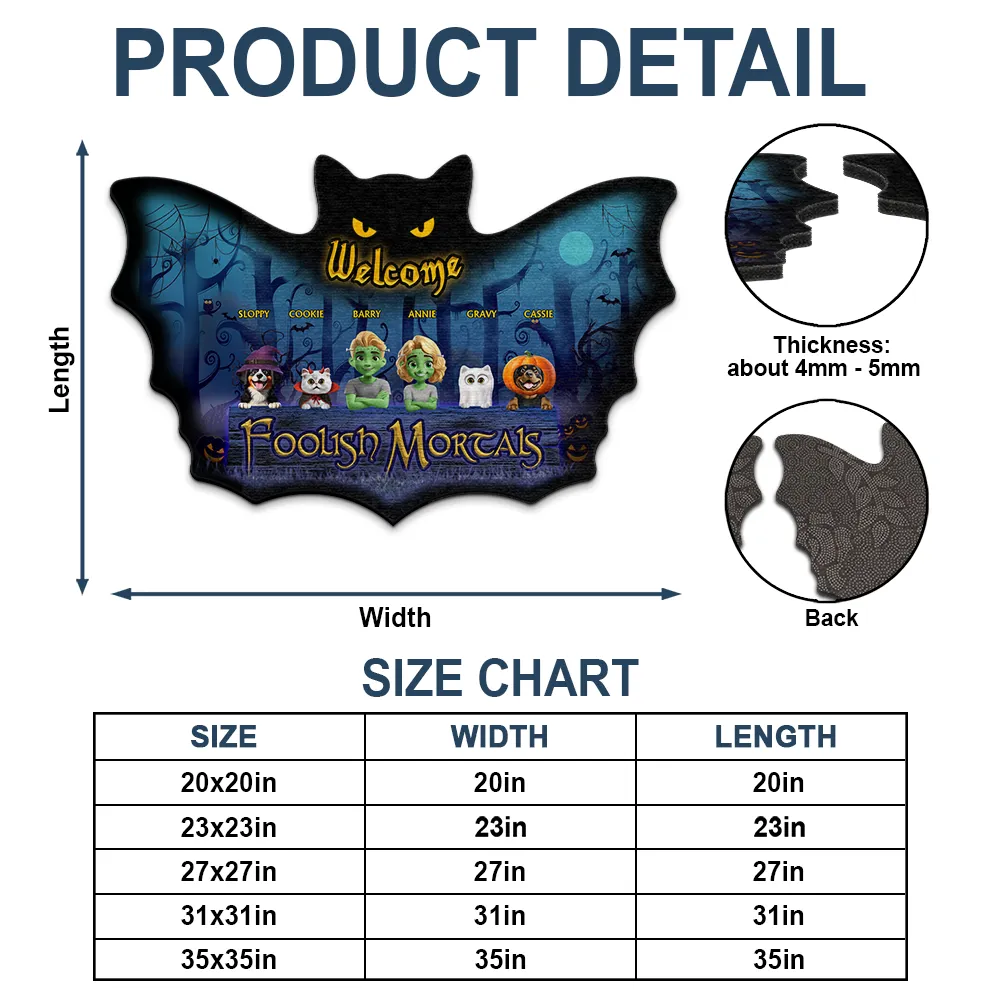 Spooky Wings Welcome Foolish Mortals - Personalized Custom Shaped Doormat - Image 4