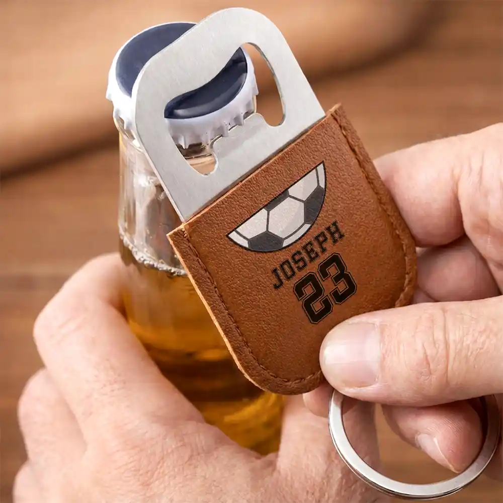Sport Dad Baseball Basketball - Personalized Leather Bottle Opener Keychain - Image 3