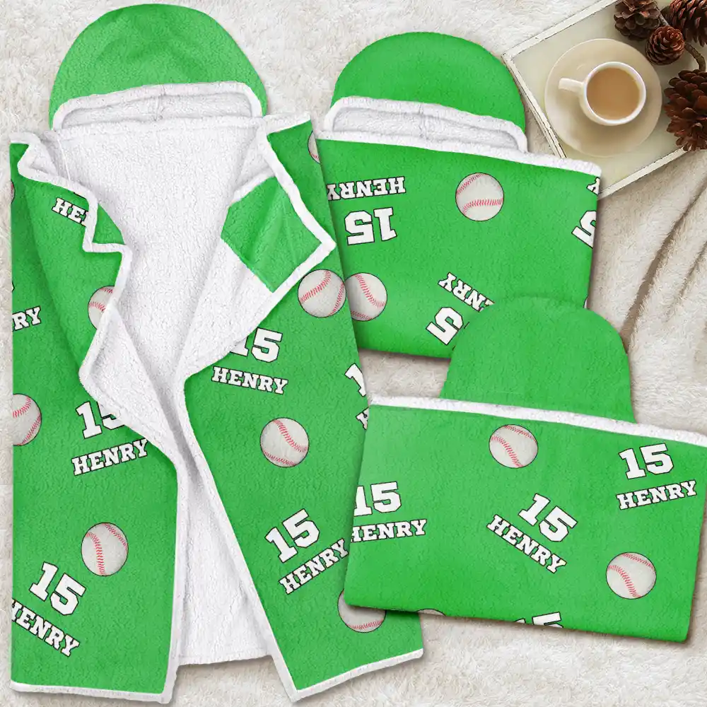 Sports Pattern Baseball Volleyball Basketball - Personalized Wearable Hooded Blanket - Image 4