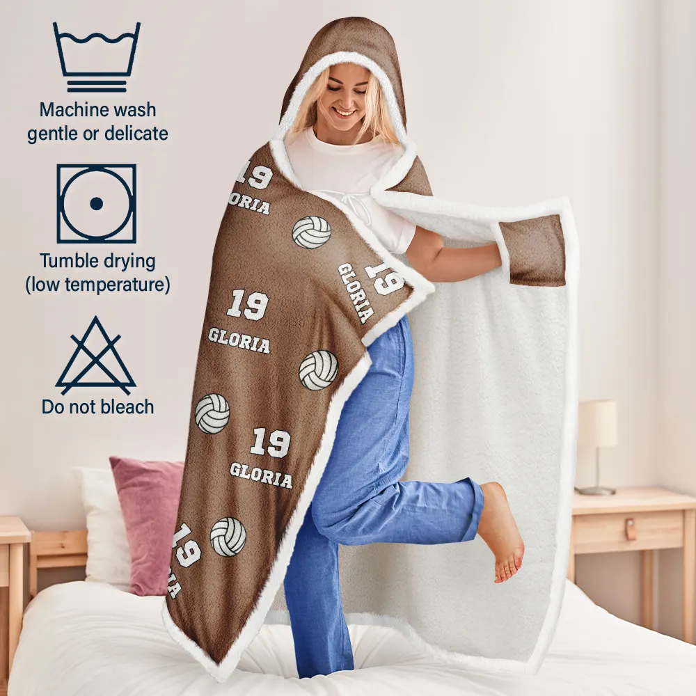 Sports Pattern Baseball Volleyball Basketball - Personalized Wearable Hooded Blanket - Image 5