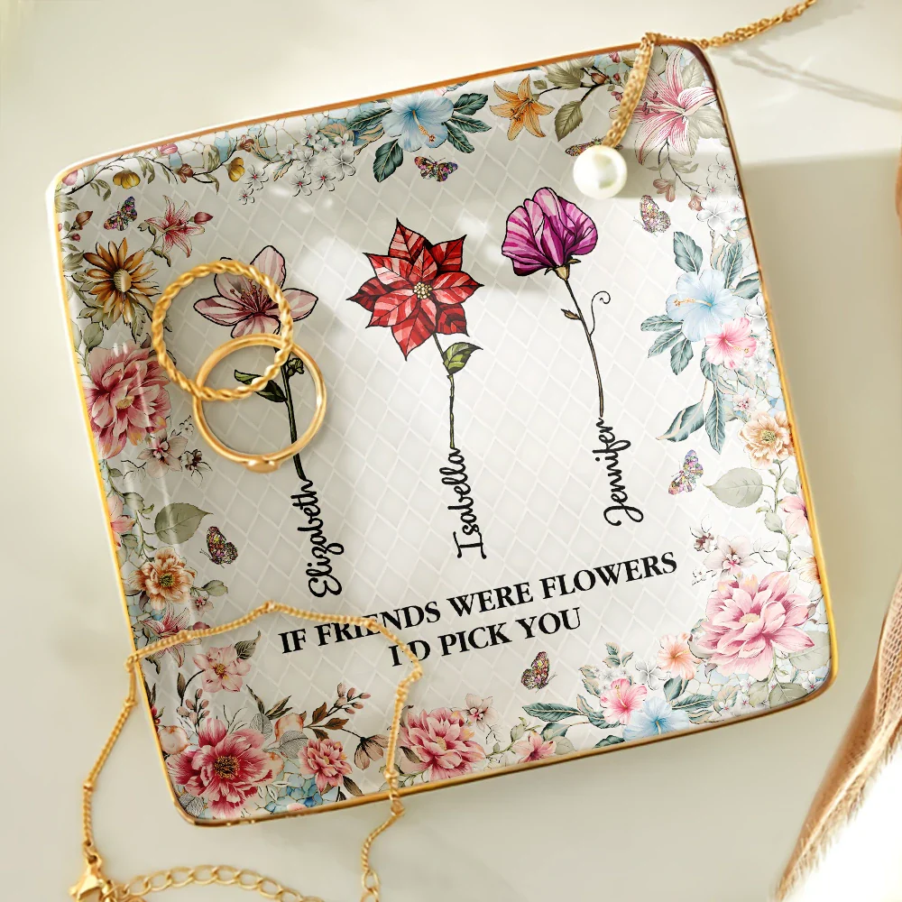 Stained Glass Birth Flower Mosaic Art Friendship Is A Journey - Personalized Ring Dish - Image 4