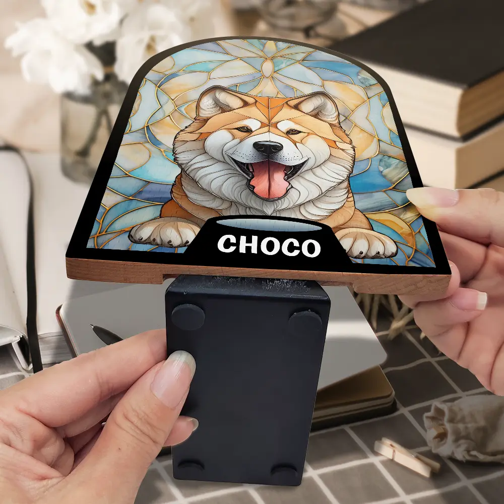 Stained Glass Cat Dog - Personalized Wood Book Ends - Image 5