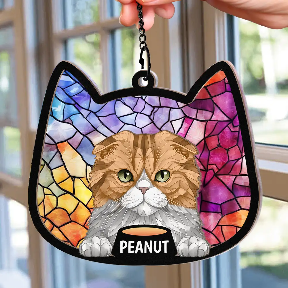 Stained Glass Cat - Personalized Window Hanging Suncatcher Ornament - Image 2