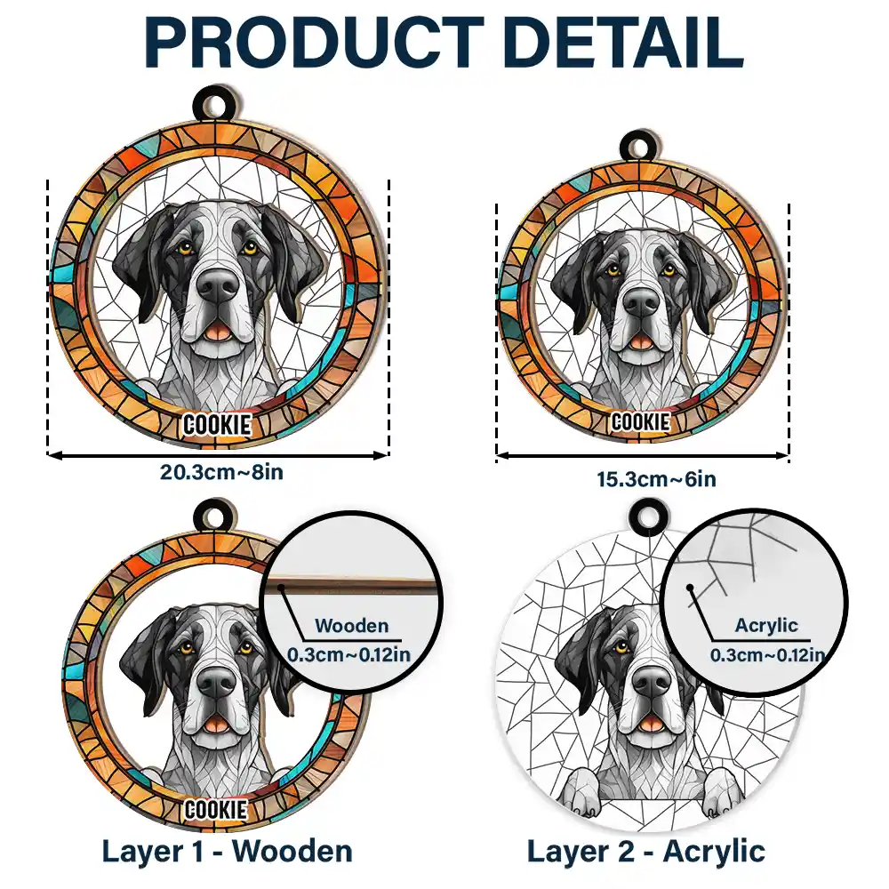Stained Glass Dog Cat Portrait - Personalized Window Hanging Suncatcher Ornament - Image 5