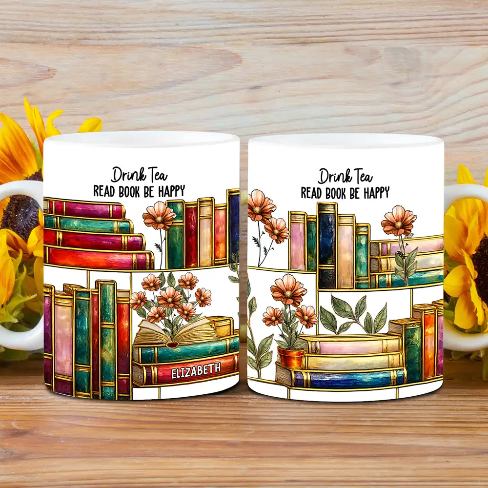 Stained Glass Style Birth Month Flower A Girl Who Loves Books - Personalized White Edge-to-Edge Mug